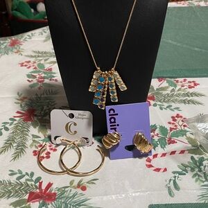 Charming Charlie Gold Necklace with Turquoise Accents